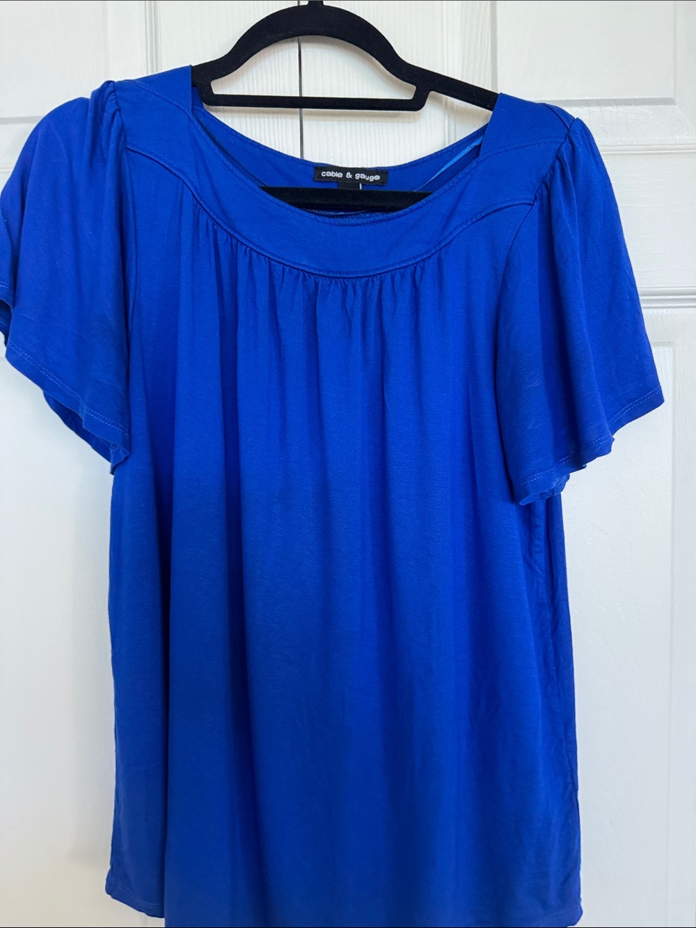 Cable & Gauge Royal Blue Gathered Yoke Short Sleeve Top